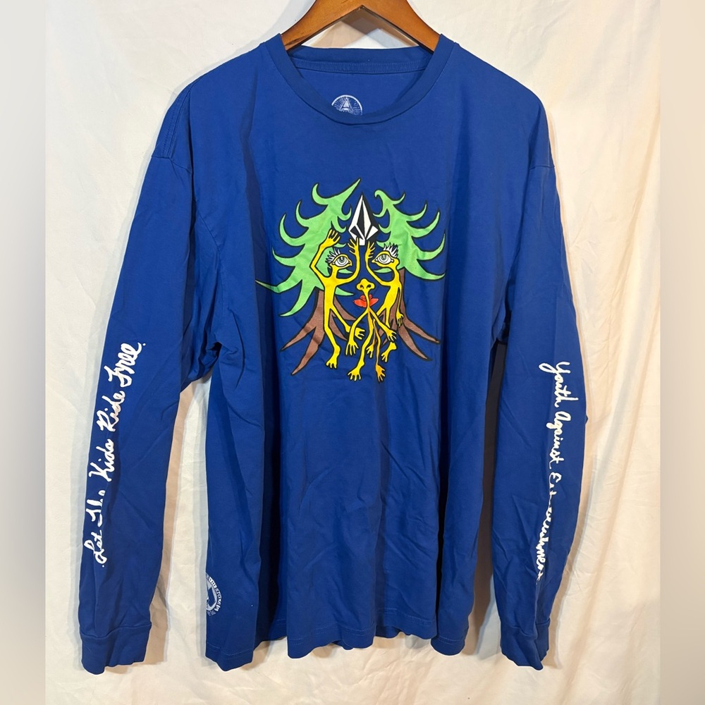 Volcom Blue Graphic Longsleeve Tee with Neon Tree Face Design